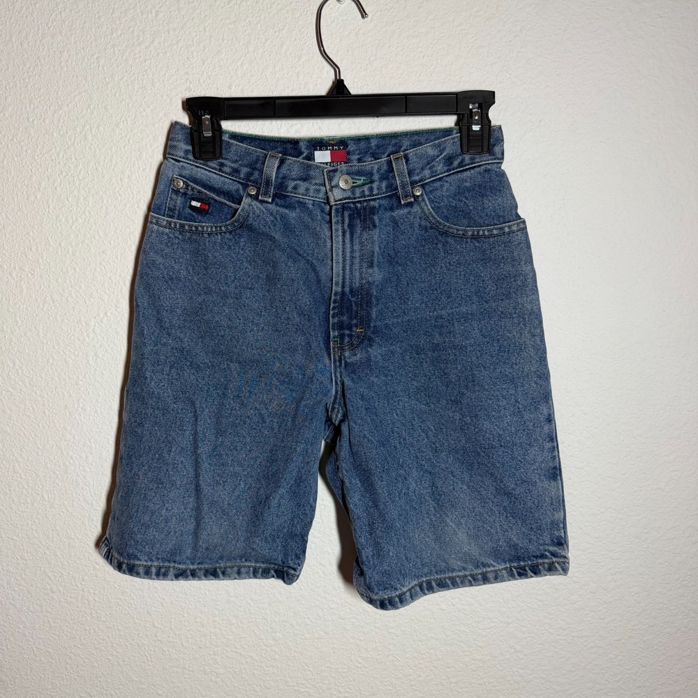 Vintage Tommy Hilfiger Bermuda Shorts Womens 26‎ Blue Denim Logo Cotton Casual